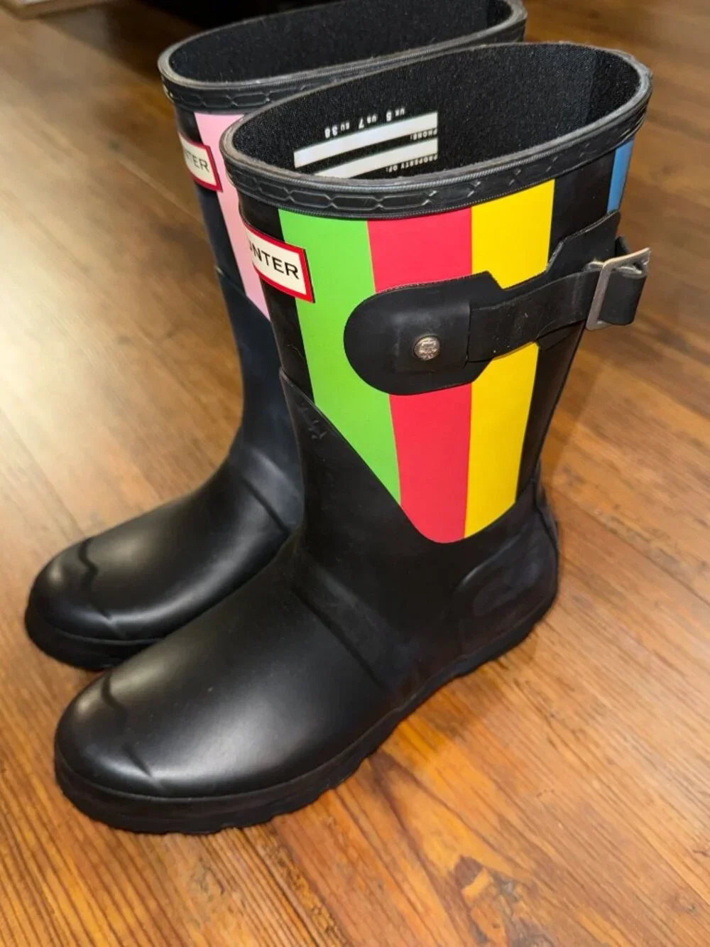 Hunter Women's Black Multi Striped Rain Boots - Size 7 US - New